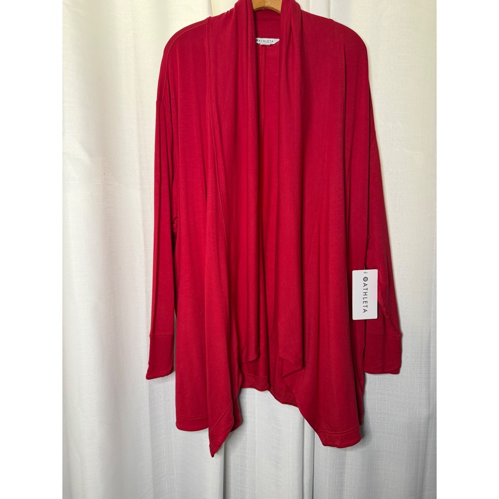Athleta Pranayama Wrap Cardigan Women's 2X Red Open Front Sweater NWT